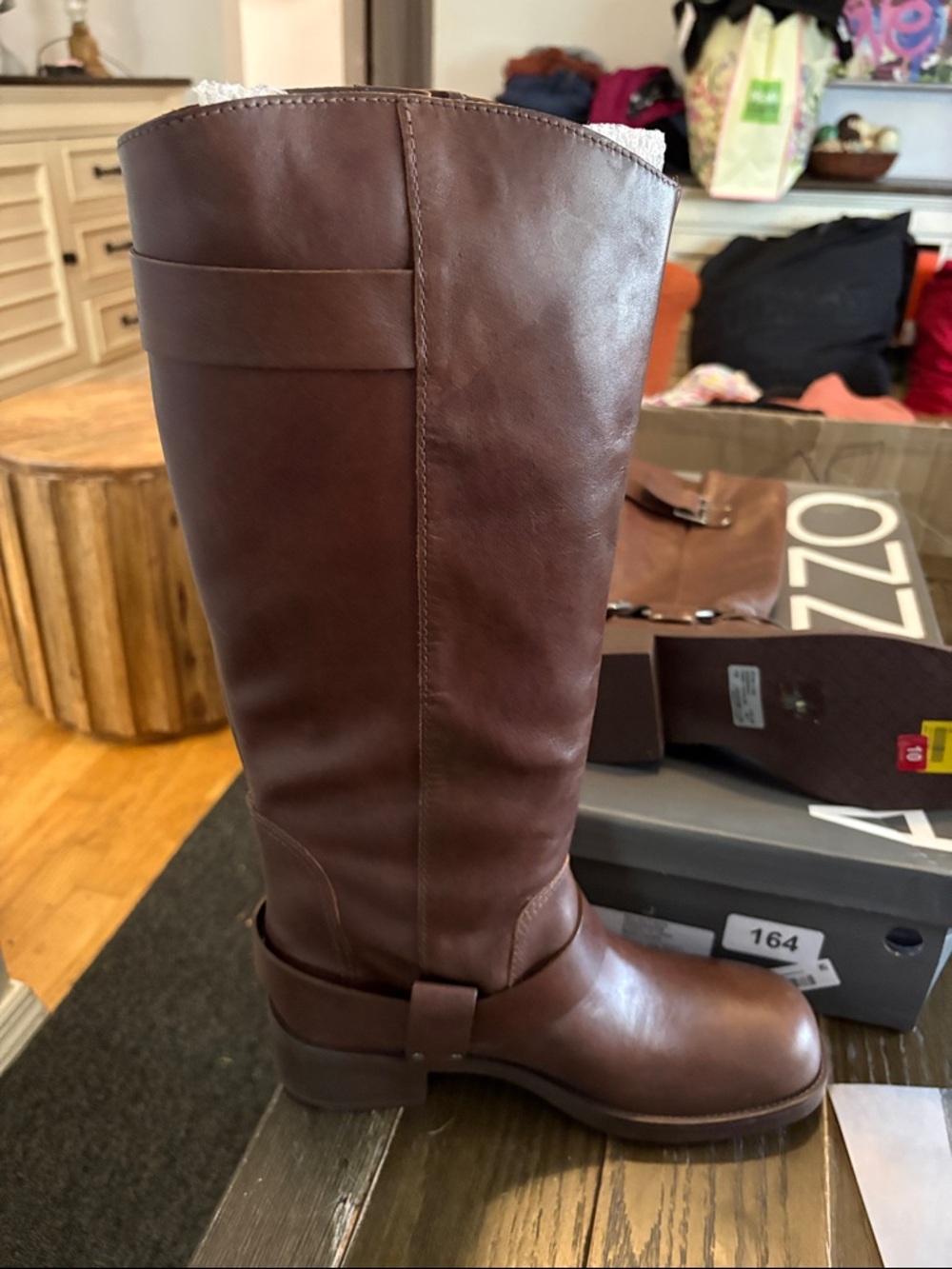 Woman’s moto Brown Leather Riding Boots - Picture 4 of 10